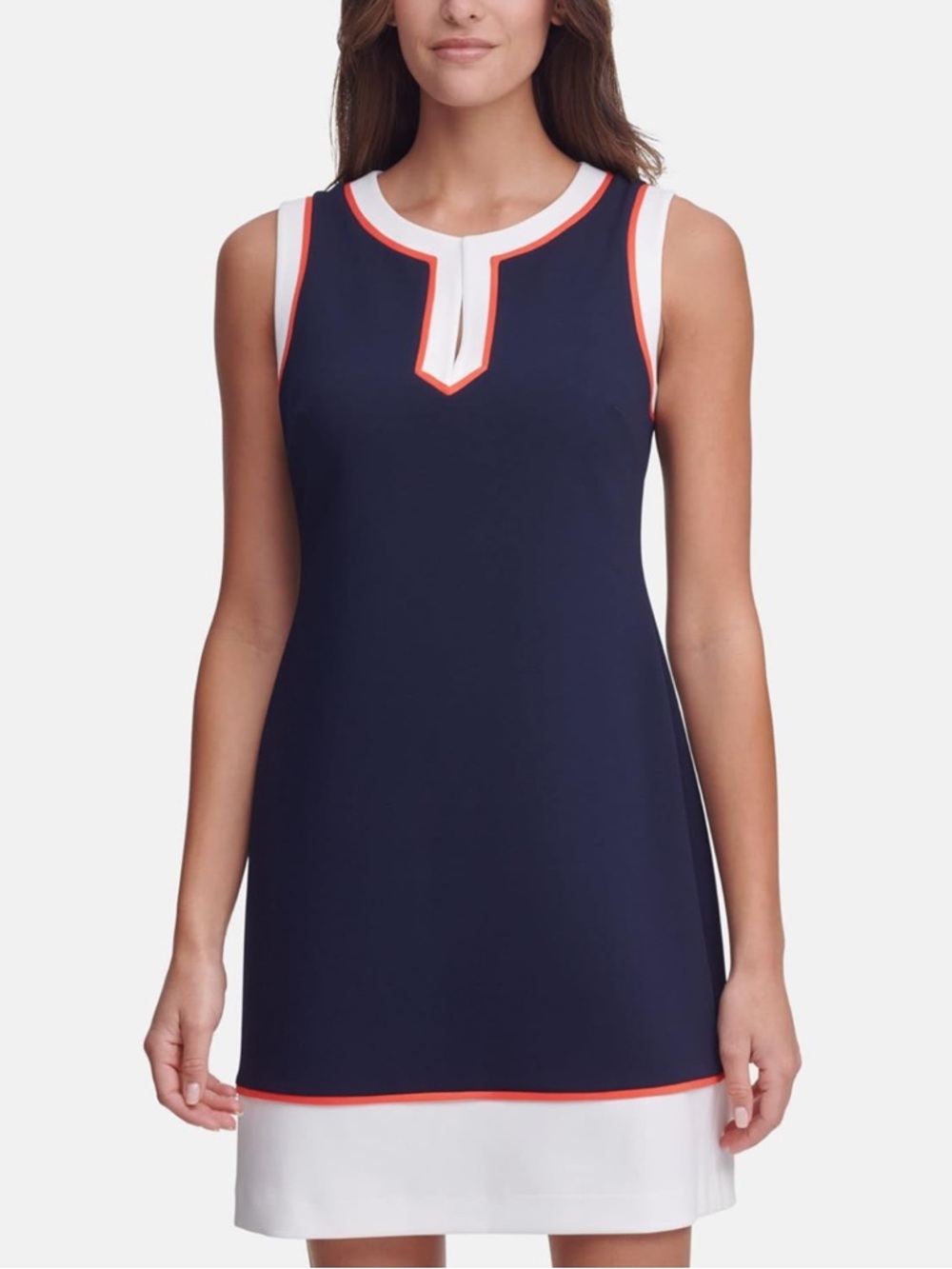 Tommy Hilfiger Navy Sleeveless Shift Dress with white and orange Trim Size 10